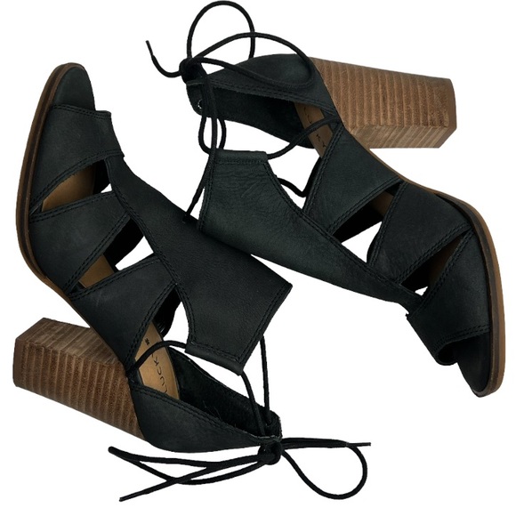 Lucky Brand Lanita Black Leather Ankle Lace Up Booties Gladiator Sz: 6M - Picture 3 of 11